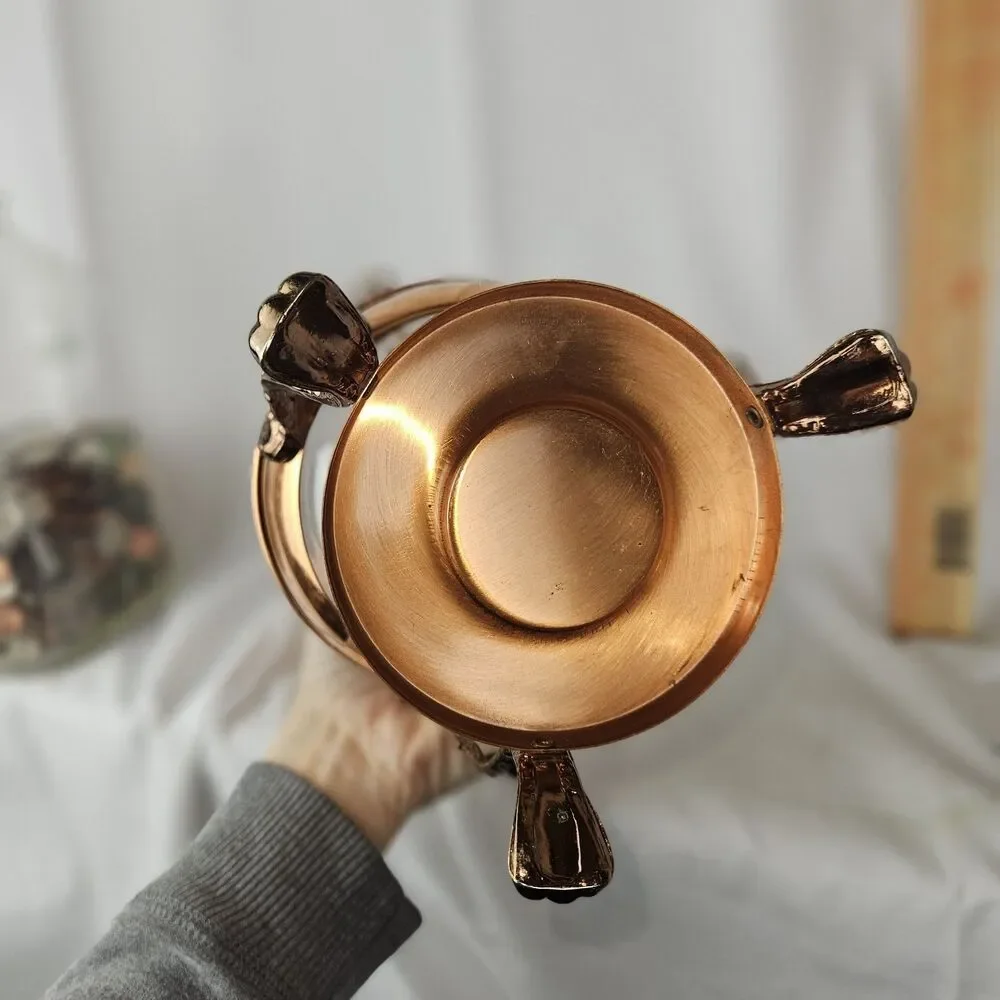 Vintage 70s Princess House Copper Glass Coffee Carafe Warming Stand  w/ Lid